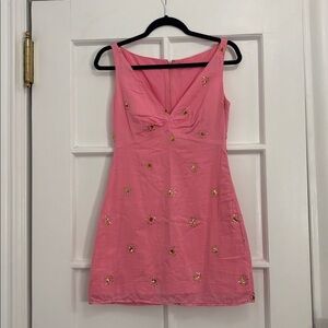 Vintage Pink Mini Dress with Gold Embellishments